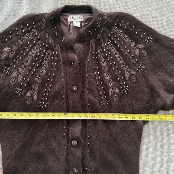 𝅺Vintage Super Soft Angora Cardigan Medium Fluffy Brown Womens Beaded Sweater - Picture 9 of 11